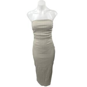 Zara Cream Beige Strapless Sleeveless Bandeau Tube Bodycon Midi Dress Size S